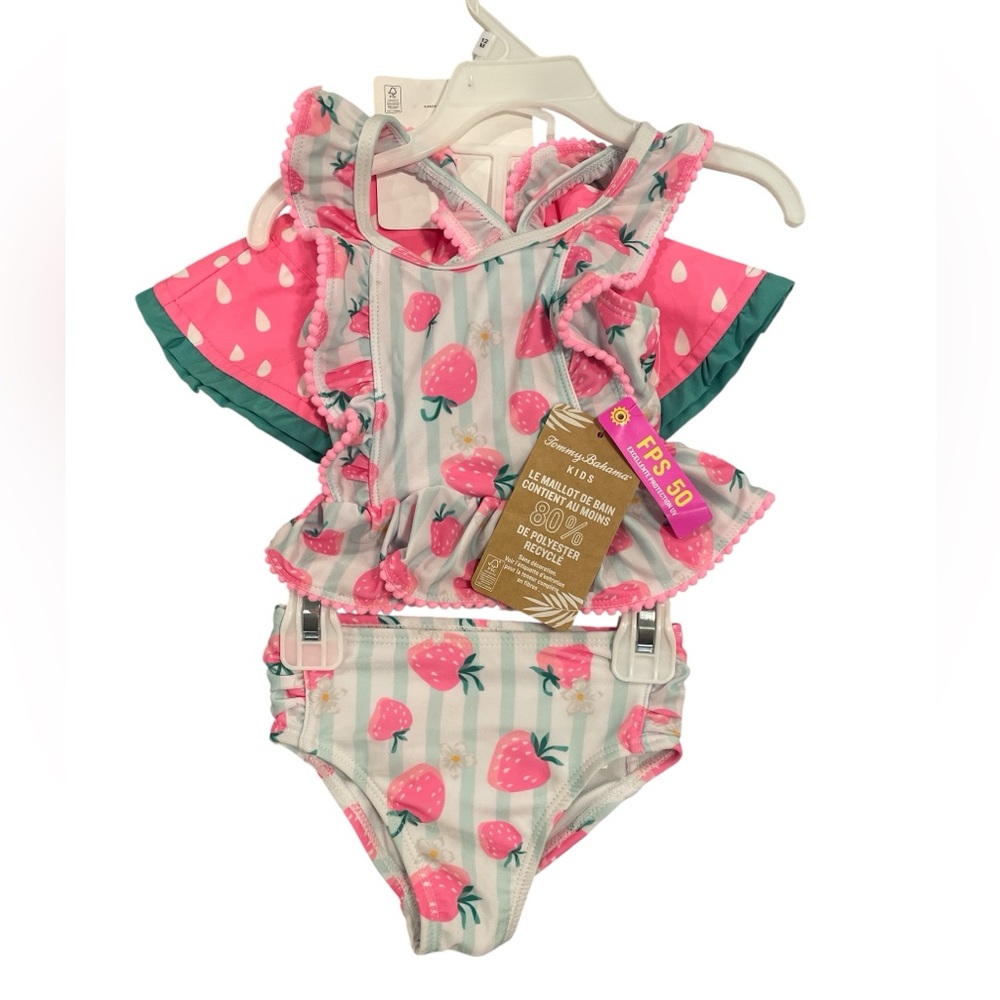 Tommy Bahama Kids Pink/White
Strawberry Swim Set with Hat 12 months